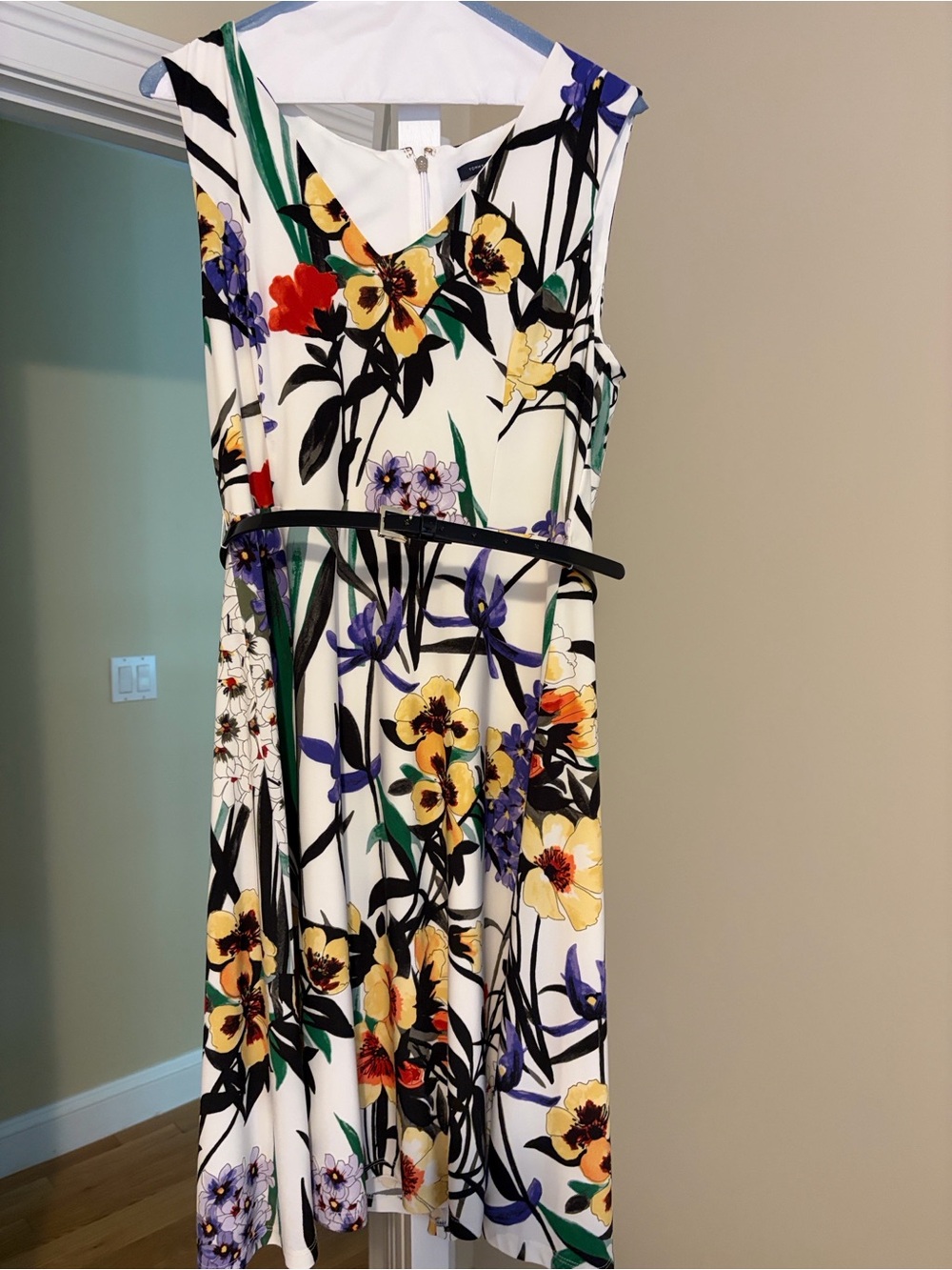 Tommy Hilfiger Cream Floral Fit-and-Flare Midi Dress